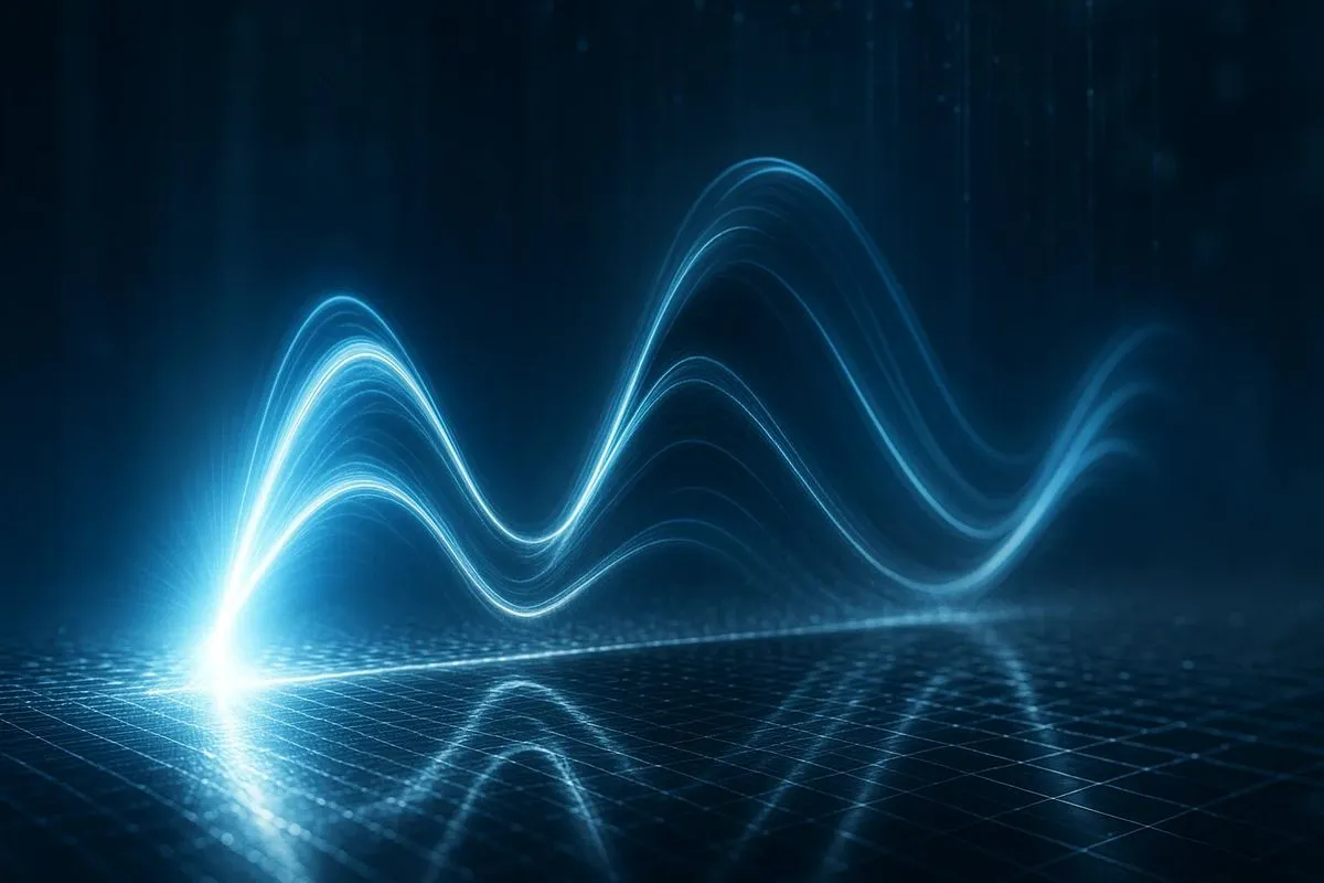 Conceptual visualization of inaudible audio signals moving between devices in a room
